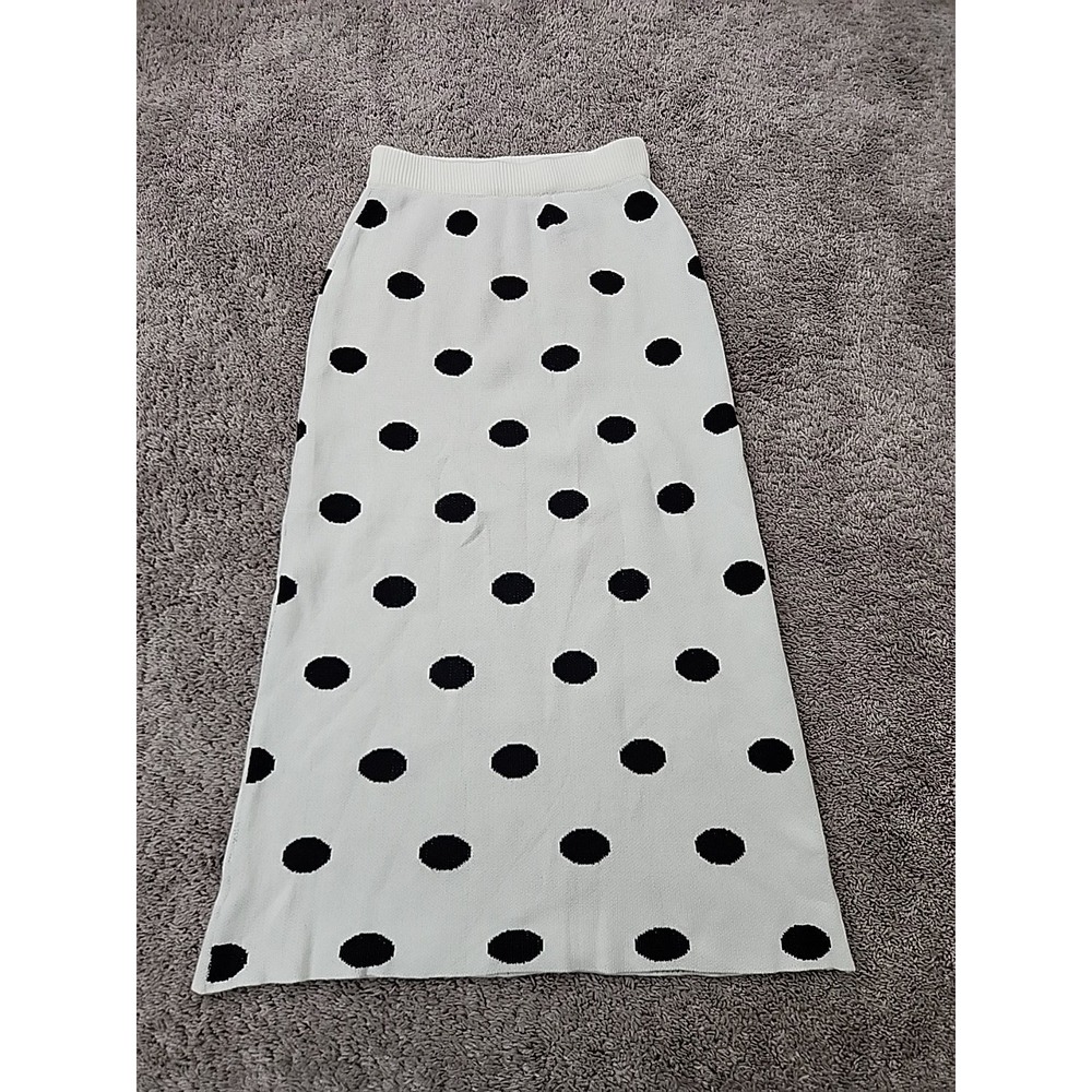 Shein Knit Maxi Skirt Womens L White Black Polka Dot Elastic Waist Retro Y2k